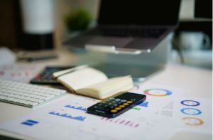 busines office with notes and calculator 