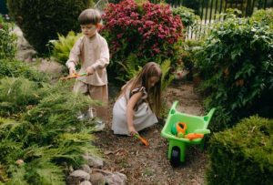 family in garden